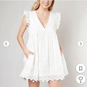 Mustard Seed Eyelet Ruffle Sleeve Romper in White